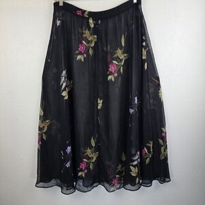 Vintage JR's Maxi Skirt Women's Black Lined Floral Print Elastic Waist Pull On
